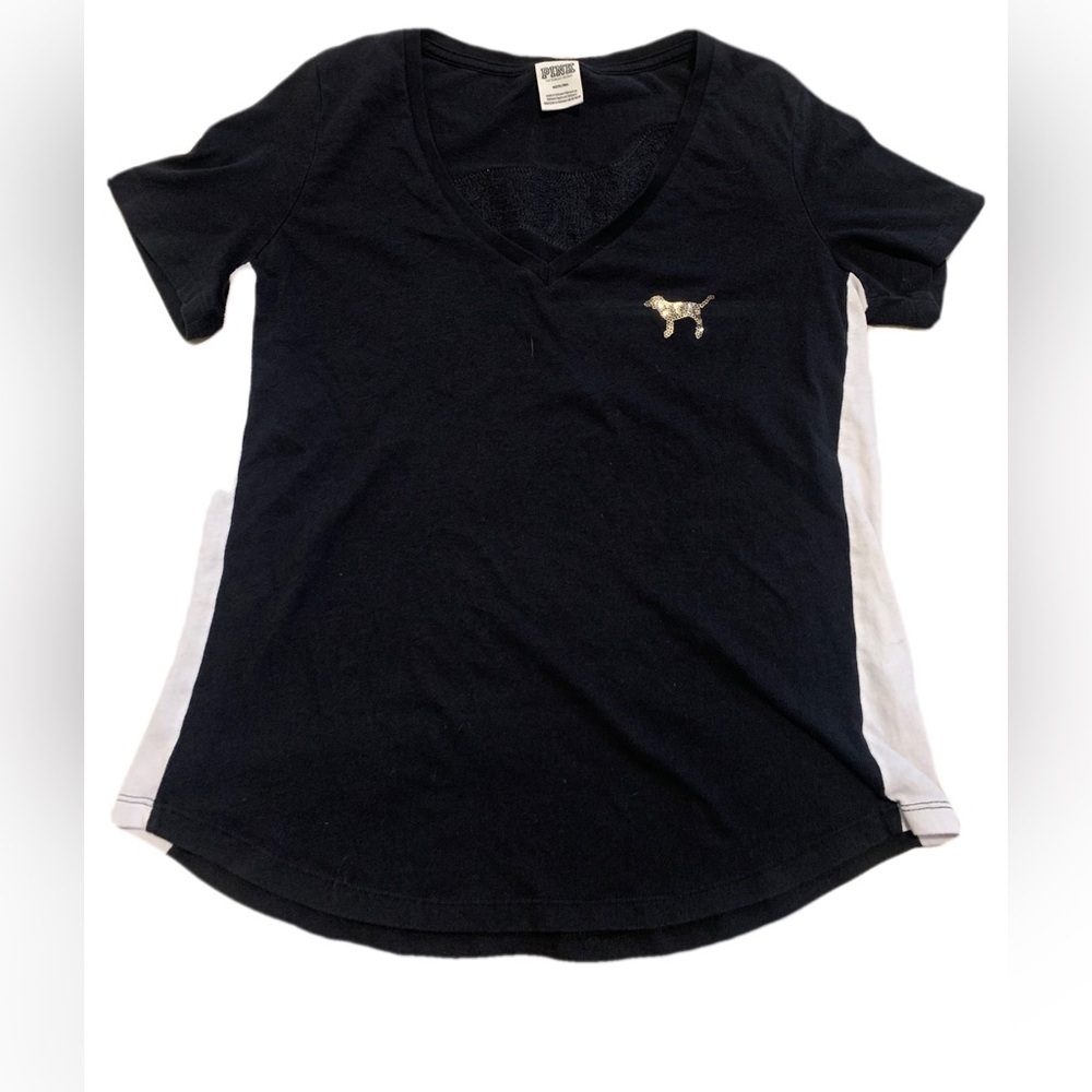 💜 PINK Victoria's Secret Black & White Sequin Dog Tee - M